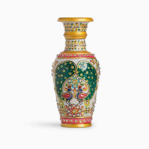 Dancing Peacock Marble Vase