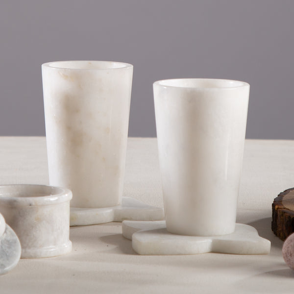 Pure White Marble Cone Shaped Glass (Set of 2)