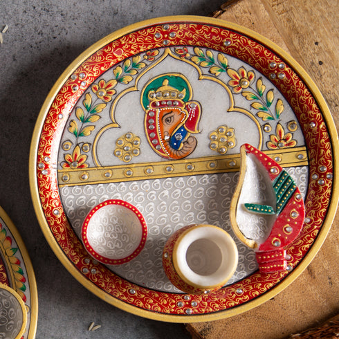 Lord Ganesha Marble Pooja Thali