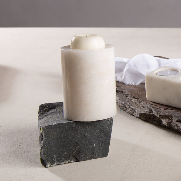 Mystic White Marble Candle Holder