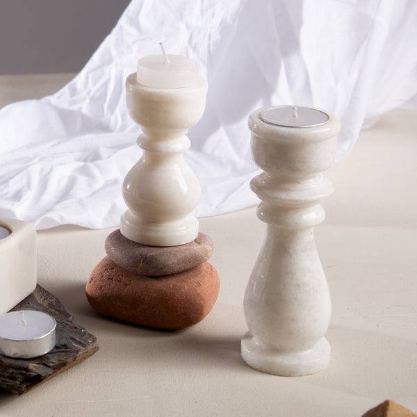 Pure White Marble Pillar Candle Holder