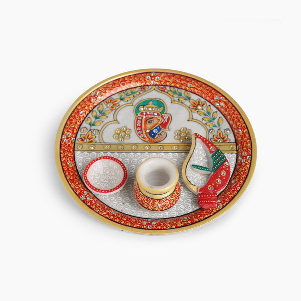 Lord Ganesha Marble Pooja Thali