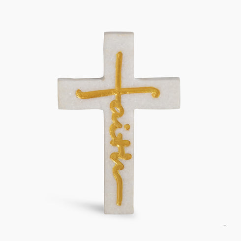 Hand-Carved Marble Faith Cross (Gold)