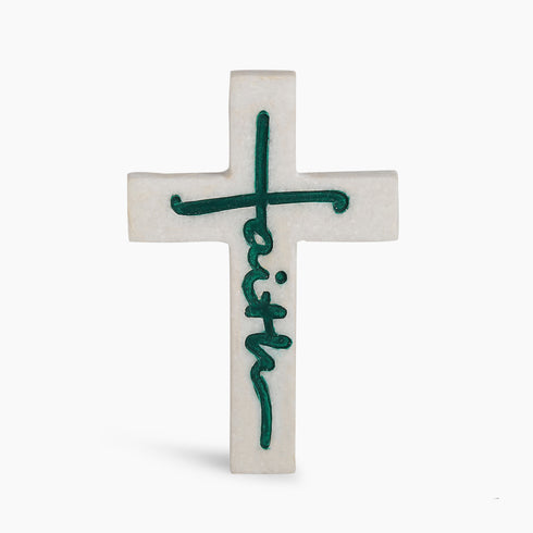 Hand-Carved Marble Faith Cross (Green)