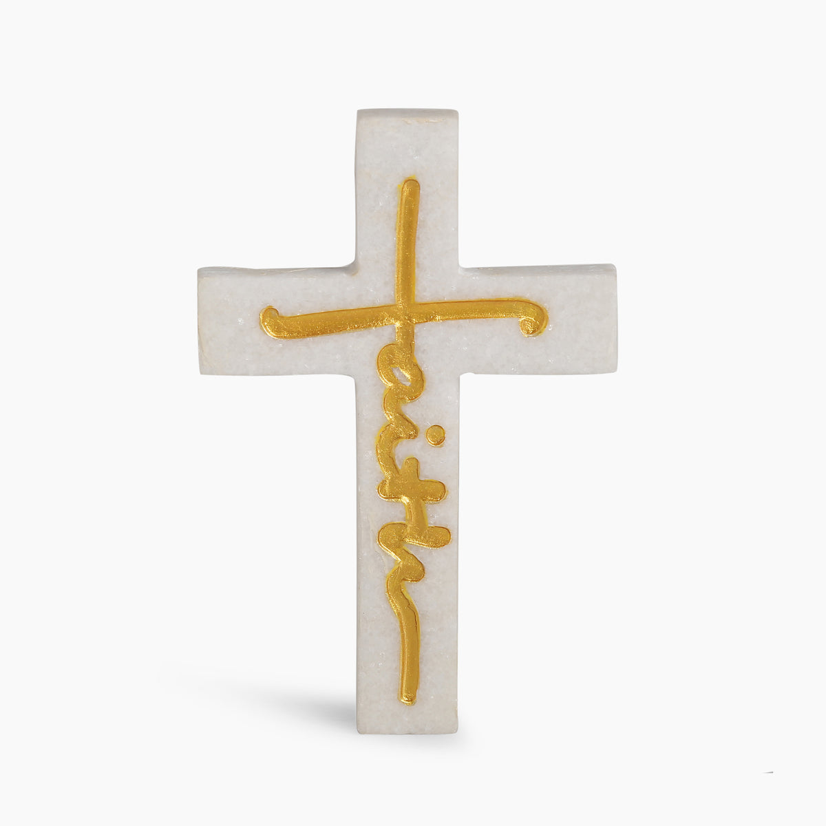 Hand-Carved Marble Faith Cross (Gold) – Marbeloz